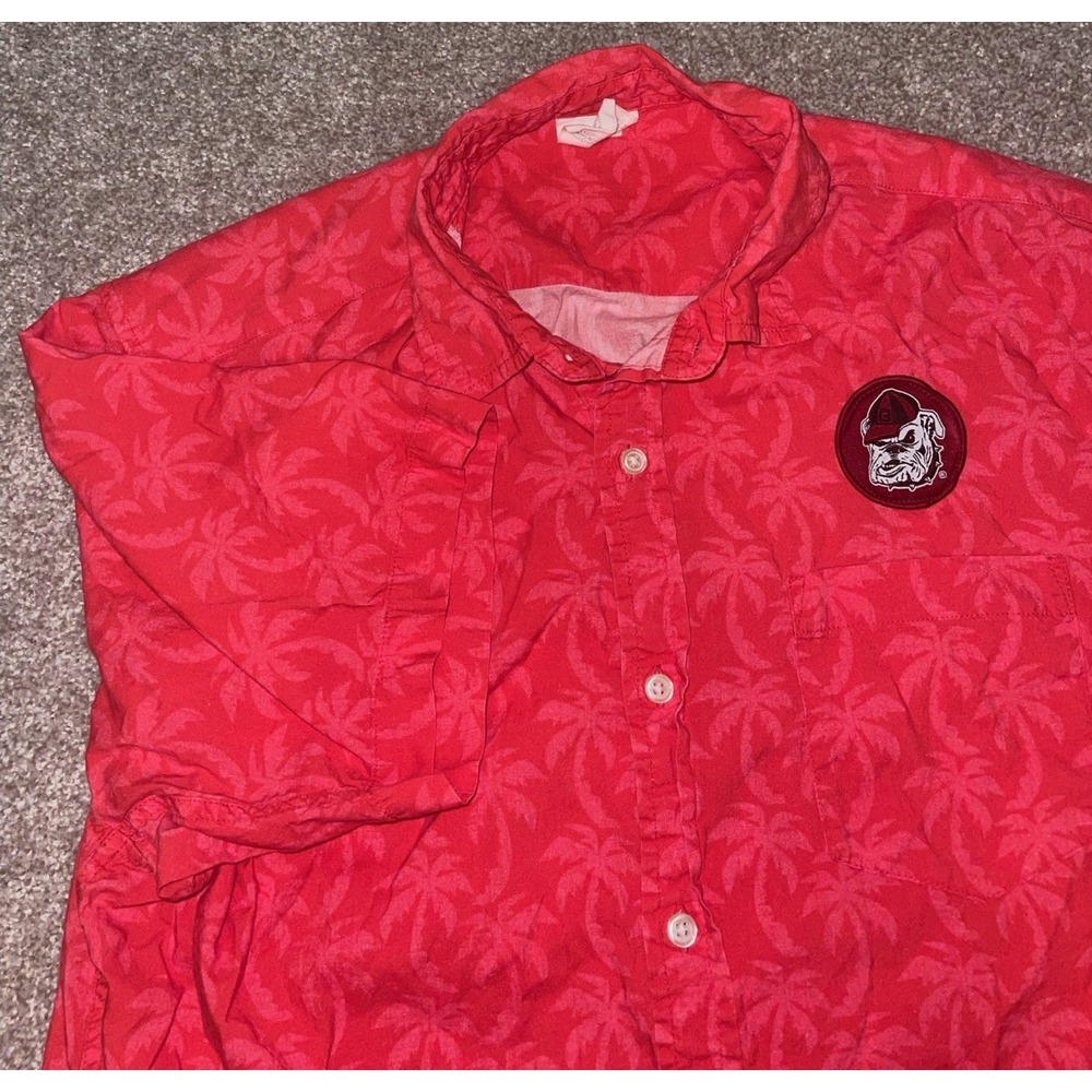 Wes And Willy UGA Hawaiian Shirt University Of‎ Georgia Mens L Patch Palm Trees
